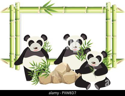 Modello di confine con grazioso panda e illustrazione di bambù Illustrazione Vettoriale