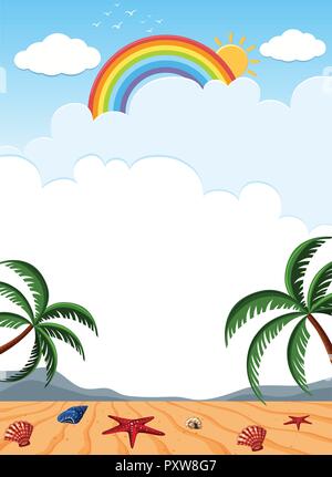 Scena di sfondo con conchiglie sulla spiaggia illustrazione Illustrazione Vettoriale