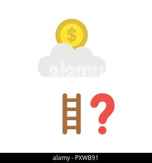 Illustrazione Vettoriale concetto icona del dollaro moneta sul cloud con scaletta corta e un punto interrogativo. Illustrazione Vettoriale
