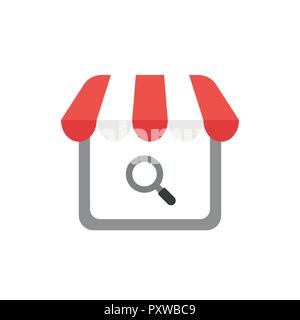 Illustrazione Vettoriale icona concetto di negozio in negozio con lente di ingrandimento. Illustrazione Vettoriale