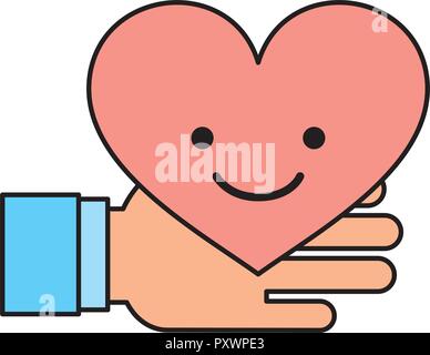 Mano azienda kawaii cuore di carità e di donare illustrazione vettoriale Illustrazione Vettoriale