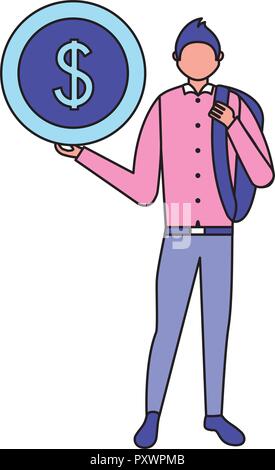 Business man holding moneta dollar illustrazione vettoriale Illustrazione Vettoriale