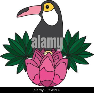 Toucan fiore foglie di estate tropicale illustrazione vettoriale Illustrazione Vettoriale