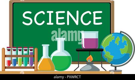 Parola scienza sulla scheda verde e la scienza attrezzature illustrazione Illustrazione Vettoriale