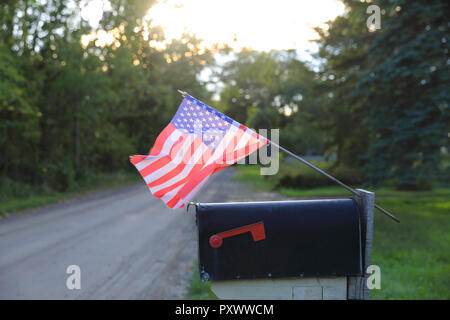 Stelle e strisce di bandiera su una cassetta postale su un backroad in Michigan, Stati Uniti d'America Foto Stock