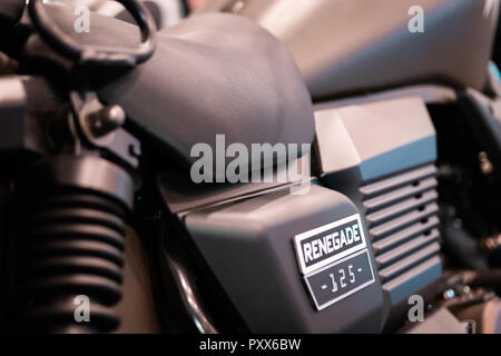 Il design del motore dettagli, radiatore dal moto personalizzate in Italia, Roma. Parti nere, chrome tubazioni Foto Stock