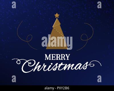 Scheda di Natale con golden Nuovo Anno Albero festoso e scritte Illustrazione Vettoriale