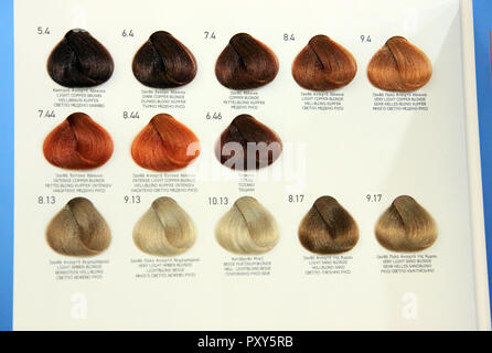 Vari colori di capelli. Il colore dei capelli prodotti. Campione di i colori dei capelli. Foto Stock
