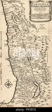 Mappa francese dal 1720 della Palestina. Intitolato Carte de la Terre una promessa o una mappa della Terra Promessa. Foto Stock