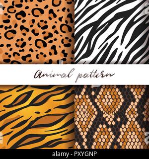 Animale vettore seamless pattern impostato: Tiger e Leopard, zebra e snake. Illustrazione Vettoriale