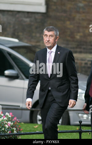 Londra, Regno Unito. 24 ott 2018. Il Primo Ministro della Repubblica ceca, Andrej Babiš arriva a Downing Street per un incontro con Theresa Maggio che sono attesi per discutere Brexit durante il loro incontro bilaterale al numero 10 di Credito: amer ghazzal/Alamy Live News Foto Stock