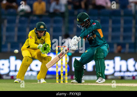 Abu Dhabi, negli Emirati Arabi Uniti. 24 ott 2018. Mohammad Hafeez del Pakistan svolge un colpo durante la 1T20 International tra il Pakistan e l'Australia in Sheikh Zayed Stadium, Abu Dhabi, negli Emirati Arabi Uniti il 24 ottobre 2018. Foto di concedere l'inverno. Credit: UK Sports Pics Ltd/Alamy Live News Foto Stock