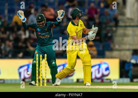 Abu Dhabi, negli Emirati Arabi Uniti. 24 ott 2018. Nathan Coulter-Nile dell Australia è respinto durante il primo T20 International tra il Pakistan e l'Australia in Sheikh Zayed Stadium, Abu Dhabi, negli Emirati Arabi Uniti il 24 ottobre 2018. Foto di concedere l'inverno. Credit: UK Sports Pics Ltd/Alamy Live News Foto Stock