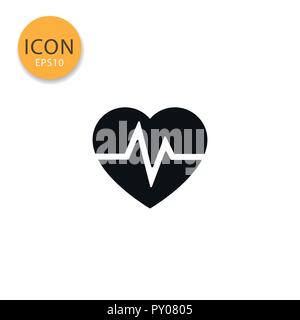 Icona di heartbeat di tipo piatto in colore nero illustrazione vettoriale su sfondo bianco. Illustrazione Vettoriale
