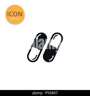 Icona di capsule di tipo piatto in colore nero illustrazione vettoriale su sfondo bianco. Illustrazione Vettoriale