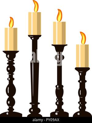 Candele con candelieri realistiche in 3d set isolato su sfondo trasparente illustrazione vettoriale fuoco ardente Illustrazione Vettoriale