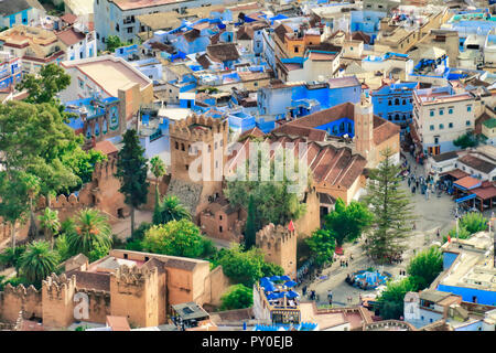 Vista panoramica di Chefchaouen, Marocco, Nord Africa Foto Stock