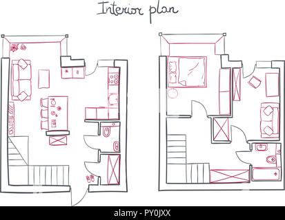 Architectural vettore semplice piano di moderno appartamento Illustrazione Vettoriale