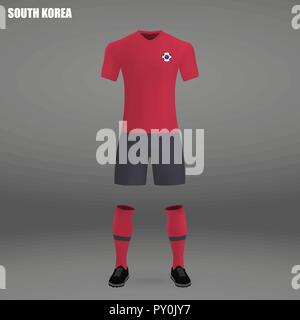 Kit calcio della Corea del Sud 2018, t-shirt modello per Soccer jersey. Illustrazione Vettoriale Illustrazione Vettoriale