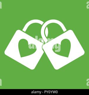 Due lucchetti bloccato con cuori Icon green Illustrazione Vettoriale