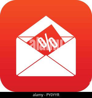Busta con percentuale di icona rossa digitale Illustrazione Vettoriale