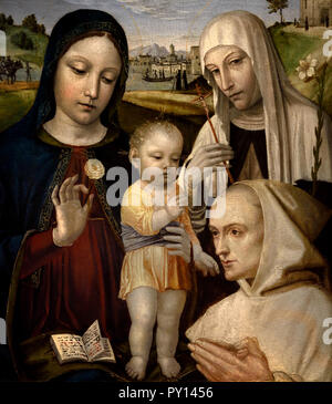 La Madonna e il Bambino, Santa Caterina da Siena e a un monaco certosino,1488 - 1494 del Bergognone (Ambrogio da Fossano) xiv secolo, Italia, italiano. Xv secolo, Italia, italiano. Foto Stock