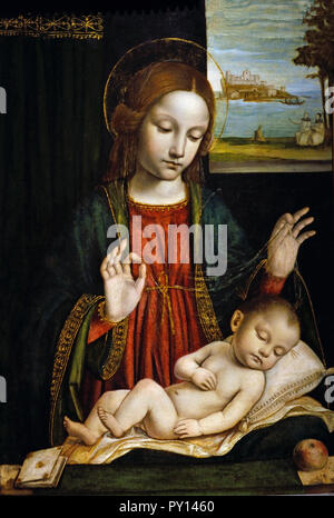 La Madonna e il Bambino addormentato (Madonna del velo) 1512 - 1515 del Bergognone (Ambrogio da Fossano) xiv secolo, Italia, italiano. Foto Stock