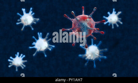 Virus influenzale, vista di un virus sotto un microscopio, malattia infettiva Foto Stock