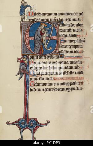 Bute Master (Scuola franco fiamminga, attivo circa 1260 - 1290) - INIZIALE E- Davide che suona l'arpa e un uomo ansante una roccia Foto Stock