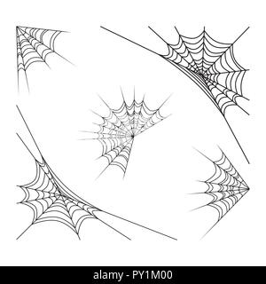 Angolo spiderweb set design halloween isolati su sfondo bianco Illustrazione Vettoriale