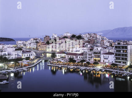 Agios Nicolaos, Hafen am Abend, Kreta, Griechenland Foto Stock