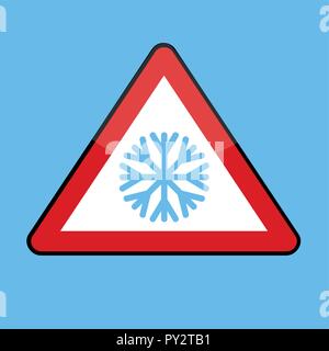 Triangolo segnaletico stradale con il simbolo del fiocco di neve per il freddo inverno illustrazione vettoriale EPS10 Illustrazione Vettoriale
