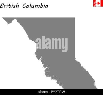 Alta qualità mappa della Columbia Britannica è una provincia del Canada Illustrazione Vettoriale