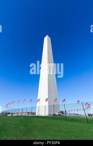 Il Monumento a Washington al National Mall con cielo blu chiaro, Washington DC, Stati Uniti d'America Foto Stock