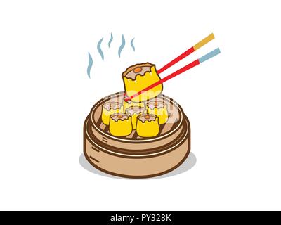 Dim sum cibo cinese con chopstick illustrazione vettoriale Illustrazione Vettoriale