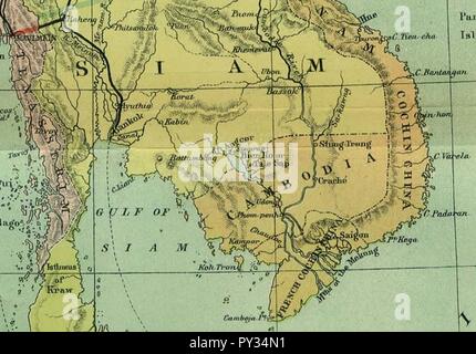 Cambogia indocina mappa 1886. Foto Stock