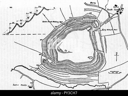 Castello di Cadbury Somerset Mappa. Foto Stock