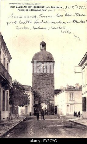 Cadillac-sur-Garonne - Porte de l'Horloge 1c. Foto Stock