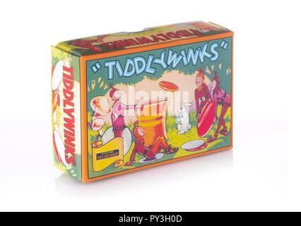 SWINDON, Regno Unito - 25 ottobre 2018: Retro Tiddlywinks gioco su sfondo bianco Foto Stock