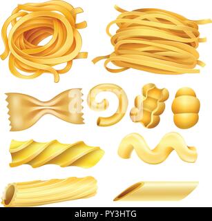 Il tipo di pasta italiana su sfondo bianco illustrazione Illustrazione Vettoriale