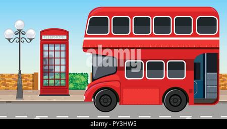 London Double Decker Bus nella illustrazione della città Illustrazione Vettoriale