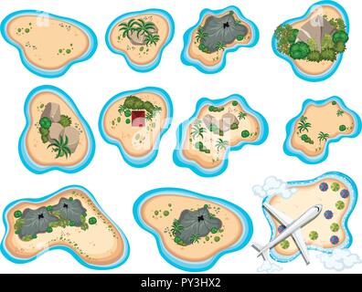 Un set di bella isola tropicale illustrazione Illustrazione Vettoriale