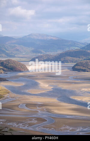 Guardando verso il basso la Mawddach Estuary, Snowdonia National Park, North Wales, Regno Unito Foto Stock