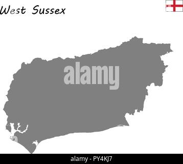 Alta qualità mappa è un cerimoniale di contea di Inghilterra. West Sussex Illustrazione Vettoriale