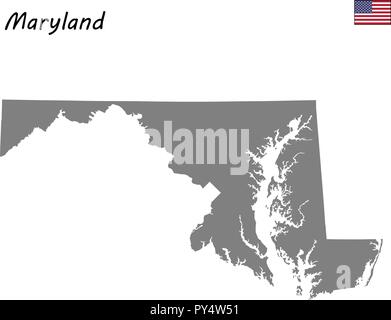 Alta qualità di stato della mappa degli Stati Uniti. Maryland Illustrazione Vettoriale