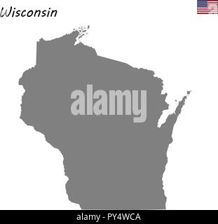 Alta qualità di stato della mappa degli Stati Uniti. Wisconsin Illustrazione Vettoriale