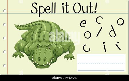 Scrivi parola inglese illustrazione del coccodrillo Illustrazione Vettoriale