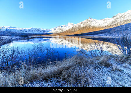 Autunno in inverno paesaggio panoramico immagini prese sull isola Kvaloya Troms comune, nei pressi di Tromso Norvegia Foto Stock