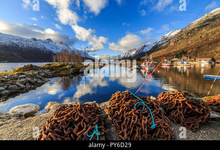 Ersfjordbotn Autunno in inverno paesaggio panoramico immagini prese su Kvaloya isola nei pressi di Tromso Norvegia 2018 migliori Foto Stock