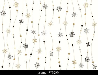 Abstract di fiocchi di neve e oro nero semplice Natale sfondo retrò, illustrazione eps vettoriali10 Illustrazione Vettoriale